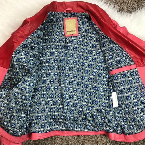 Aviatrix Pink Red Faux Leather Biker Jacket Medium - Picture 2 of 7